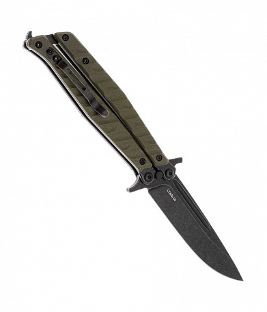 Нож-бабочка Нокс "Финка-Б", сталь D2, пок. BlackWash, рук. Green G10