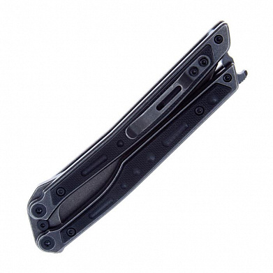 Нож-бабочка Нокс "Эльф", сталь D2, пок. Blackwash, рук. Black G10