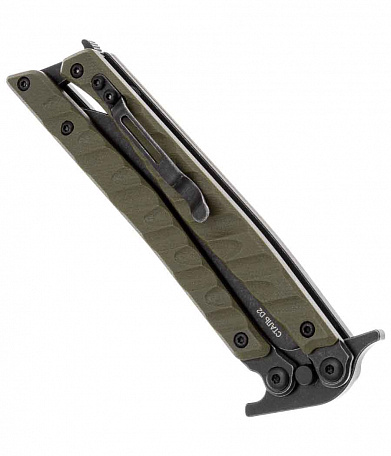 Нож-бабочка Нокс "Финка-Б", сталь D2, пок. BlackWash, рук. Green G10